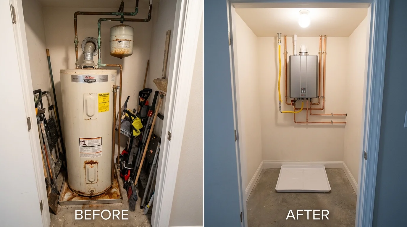 Tank water heater versus wall-mounted tankless unit comparison for La Pine, OR homeowners