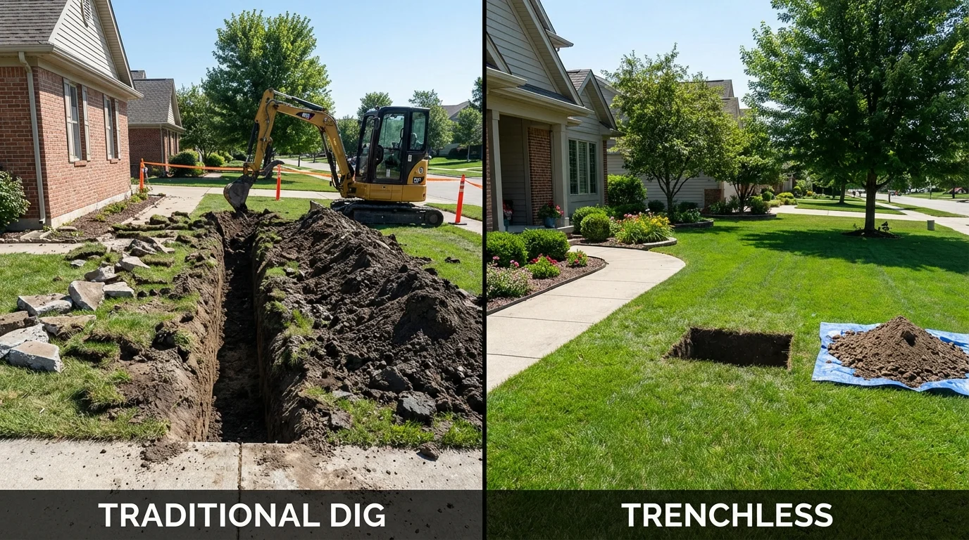 Trenchless sewer repair with minimal yard damage versus traditional excavation in La Pine, OR